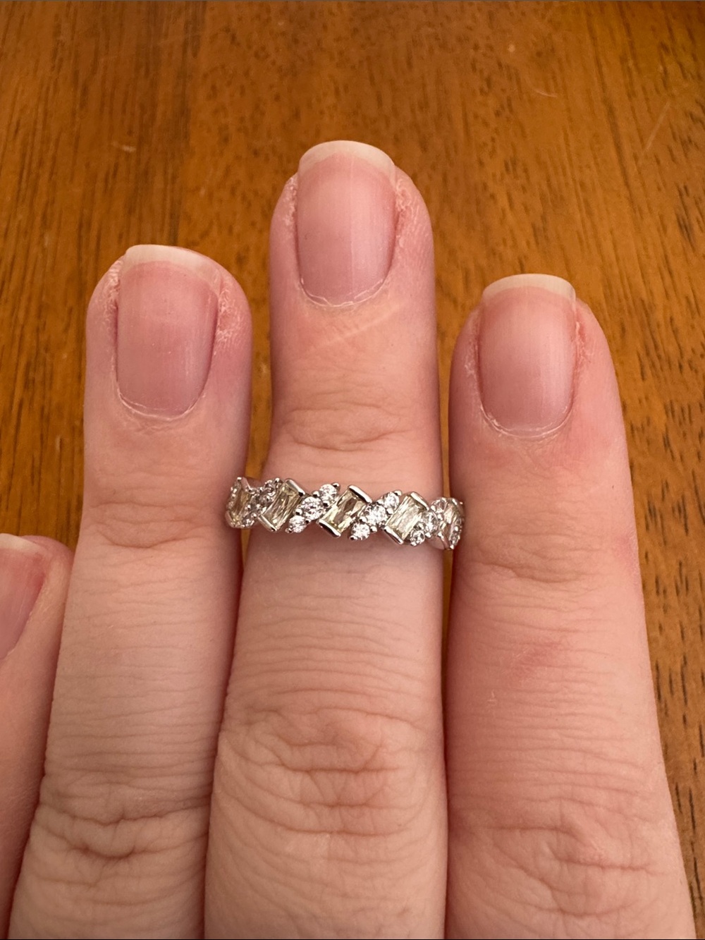 Silver Crystal Baguette & Round Eternity Ring - Clear Silver